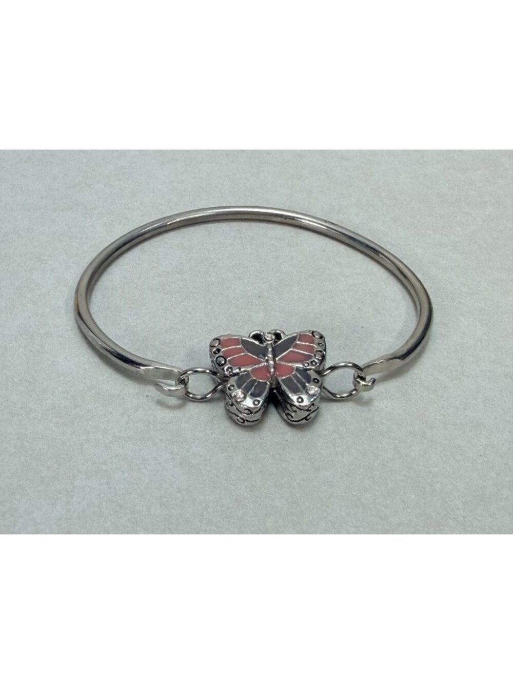 Brighton Pink Enamel Butterfly Bangle Bracelet Silver Tone Hinged Charm